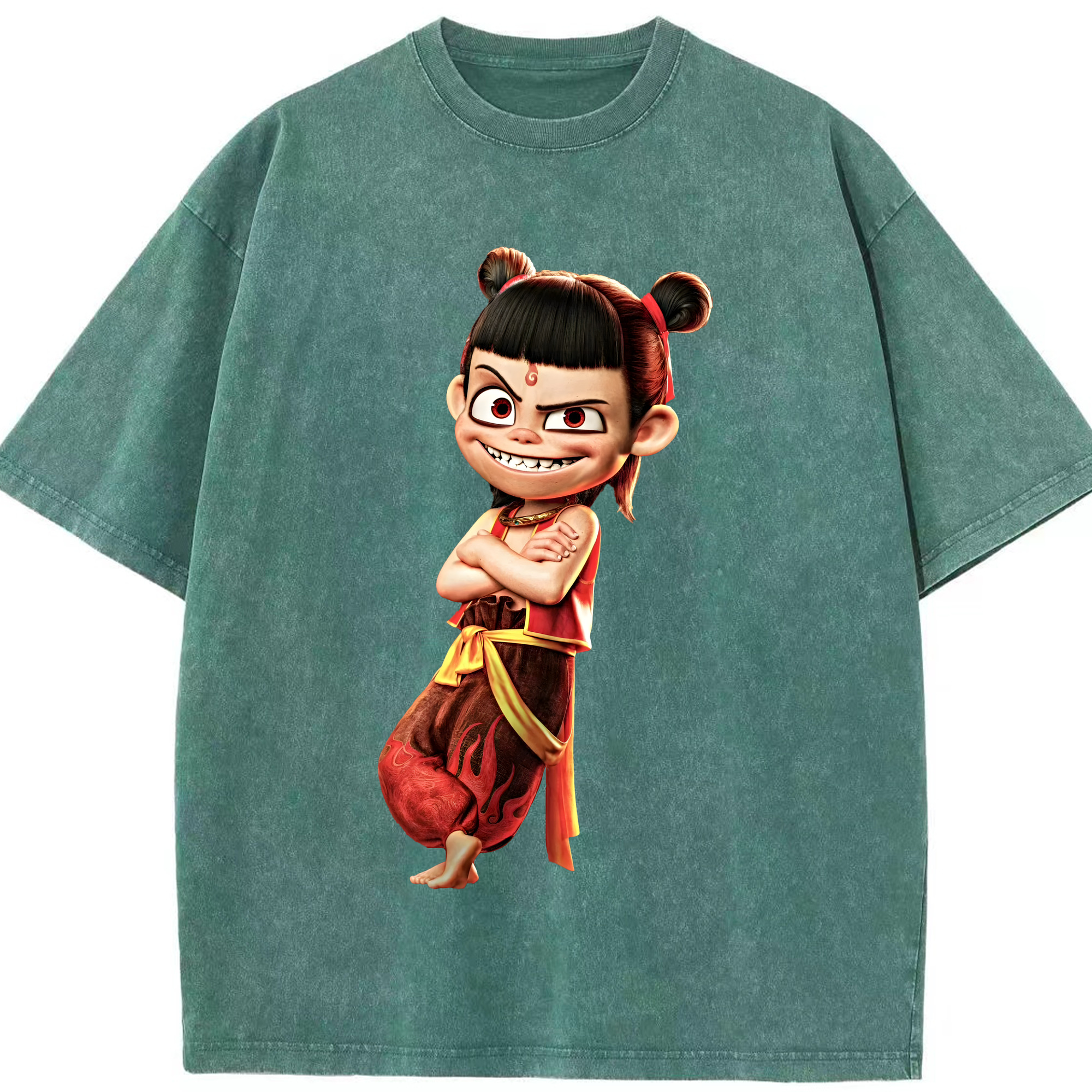 （画像用） Ne Zha 2 ナタ 魔童の大暴れ 綿100% ヴィンテージ風 半袖Tシャツ（フロントプリント）